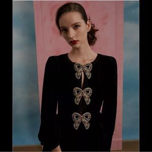 SALONI Black Midi Dress with Embellished Bows